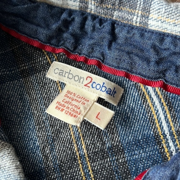 Carbon2Cobalt One Pocket Grey Blue Plaid Flannel Button Down Shirt - Picture 4 of 8